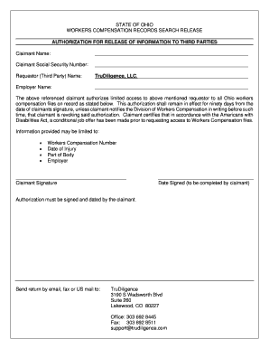 Ohio Workers Compensation Records Release Authorization