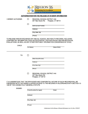 Authorization for Release of Student Information