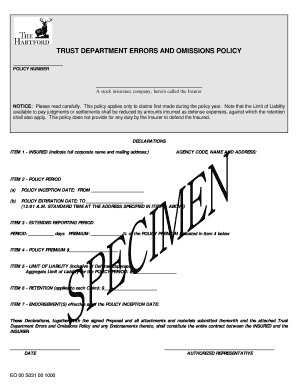 Trust Department Errors and Omissions Policy