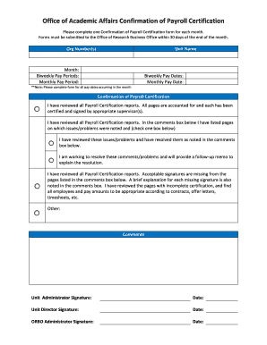 Confirmation of Payroll Certification