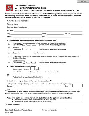 Ohio State University AP Payment Compliance Form