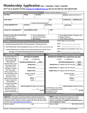 Barbershop Harmony Society Membership Application