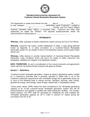 Standard Interconnection Agreement for Customer-Owned Renewable Generation