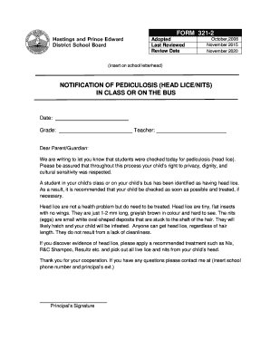 Notification of Pediculosis Form