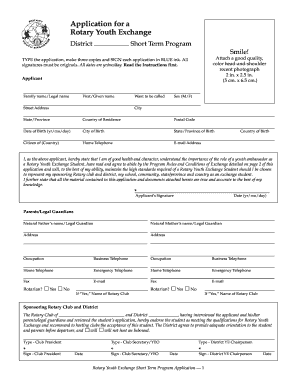 Rotary Youth Exchange Short Term Program Application