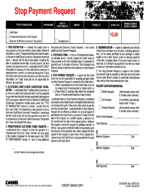 Credit Union Stop Payment Request Form