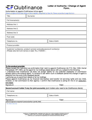 Clubfinance Letter of Authority Change of Agent