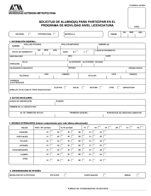 Solicitud de Alumno(a) para Participar en el Programa de Movilidad Nivel Licenciatura