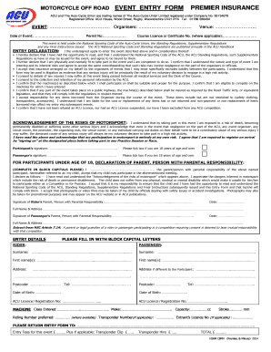 Motorcycle Off-Road Event Entry Form