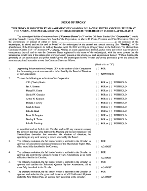 Canadian Oil Sands Proxy Form