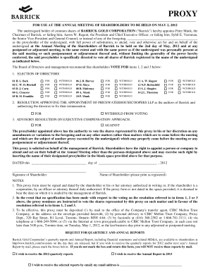 Barrick Gold Corporation Proxy Form