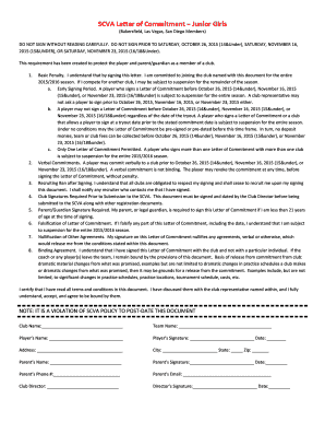 SCVA Junior Girls Letter of Commitment