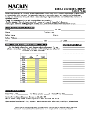 Lexile Leveled Library Order Form