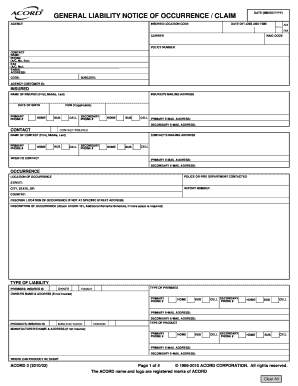 General Liability Notice of Occurrence