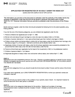 Application for Registration of an Adult Under the Indian Act