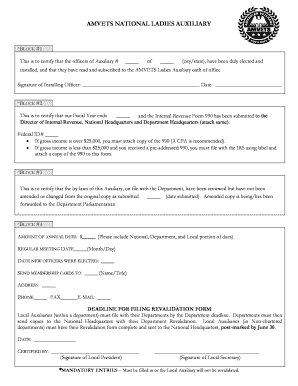 AMVETS Ladies Auxiliary Revalidation Form