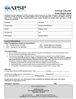 APSP University Virtual Course Exam Registration
