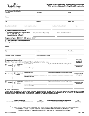 Transfer Authorization for Registered Investments