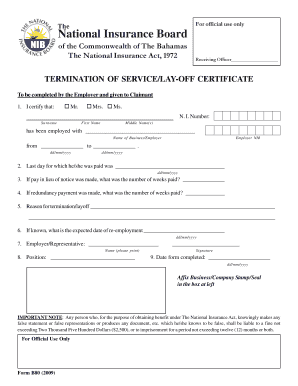 Termination of Service/Lay-Off Certificate