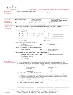 President's Choice Financial RRSP Withdrawal Request