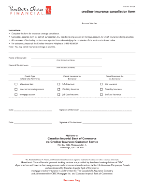 Creditor Insurance Cancellation Form