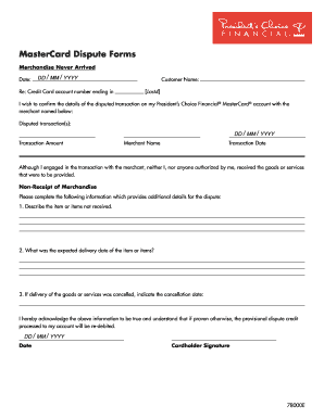 MasterCard Dispute Form