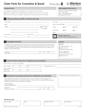 Pet Cremation and Burial Claim Form