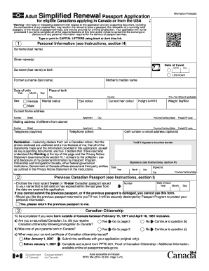 Canadian Adult Simplified Passport Renewal Form
