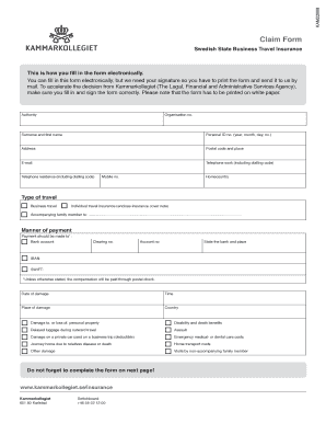 Swedish State Business Travel Insurance Claim Form