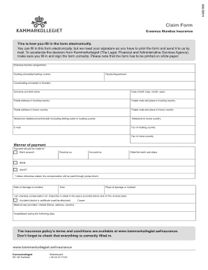 Erasmus Mundus Insurance Claim Form