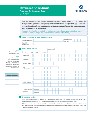 Personal Retirement Bond Claim Form