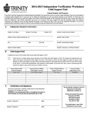 2014-2015 Independent Verification Worksheet