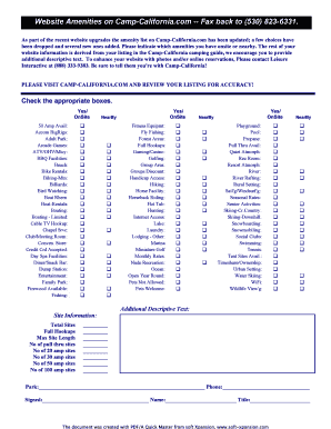 Camp-California Amenities Form