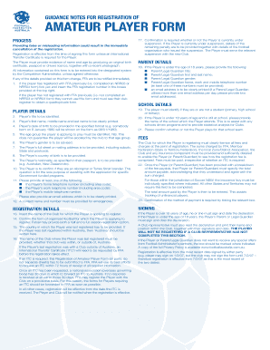 Amateur Player Registration Form