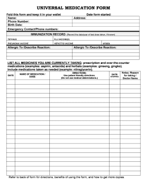 Universal Medication Form