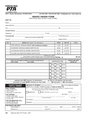 California State PTA Award Order Form