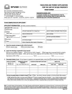 SFUSD Facilities Use Permit Application
