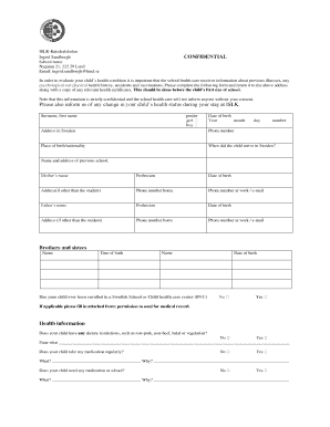 Swedish School Health Information Form