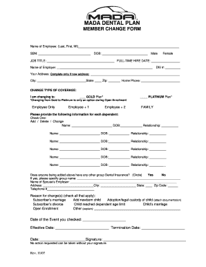 Mada Dental Plan Member Change Form