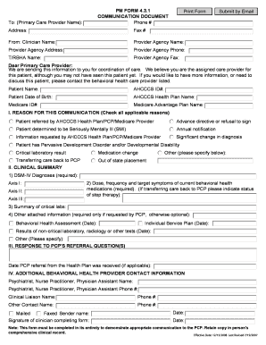 Arizona Behavioral Health Communication Form