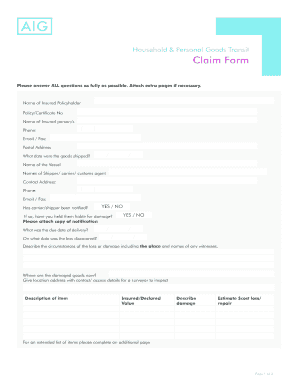 Household Goods Transit Claim Form