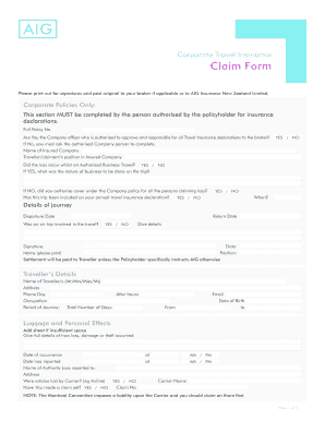 Corporate Travel Insurance Claim Form