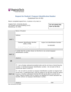 Request for Student's Taxpayer Identification Number (Substitute Form W-9S)