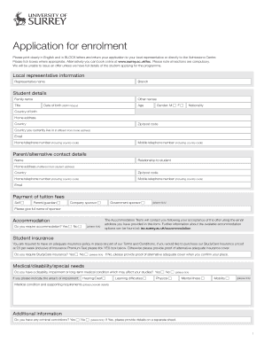University of Surrey International Study Centre Application Form