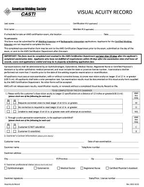 AWS Visual Acuity Record Form