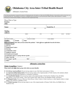 Oklahoma City Area Inter-Tribal Health Board Affirmative Action Form