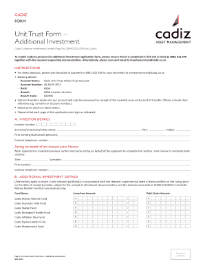 Cadiz Unit Trust Additional Investment Form