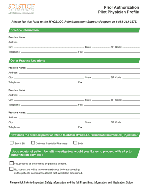 MYOBLOC Reimbursement Support Program Physician Profile