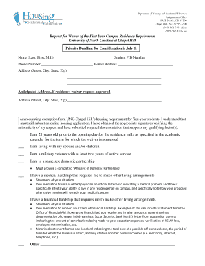 UNC-Chapel Hill First Year Residency Waiver Request