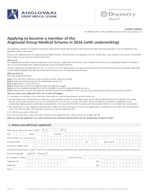 Anglovaal Group Medical Scheme Application Form